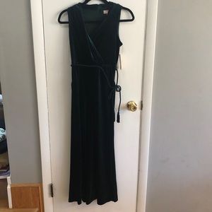 Green Velvet Girls Jumpsuit